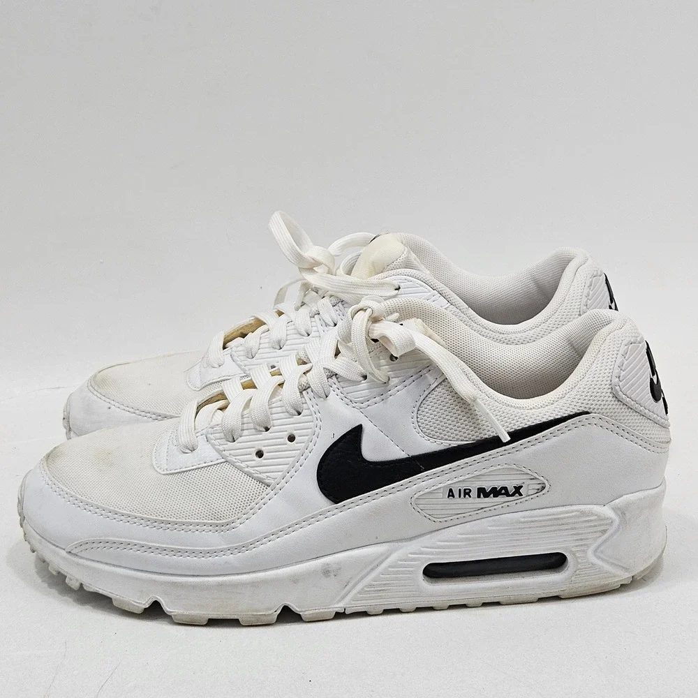Nike Air Max 90 Women 10.5 White Black DH8010-101 Leather Mesh Running Sneakers